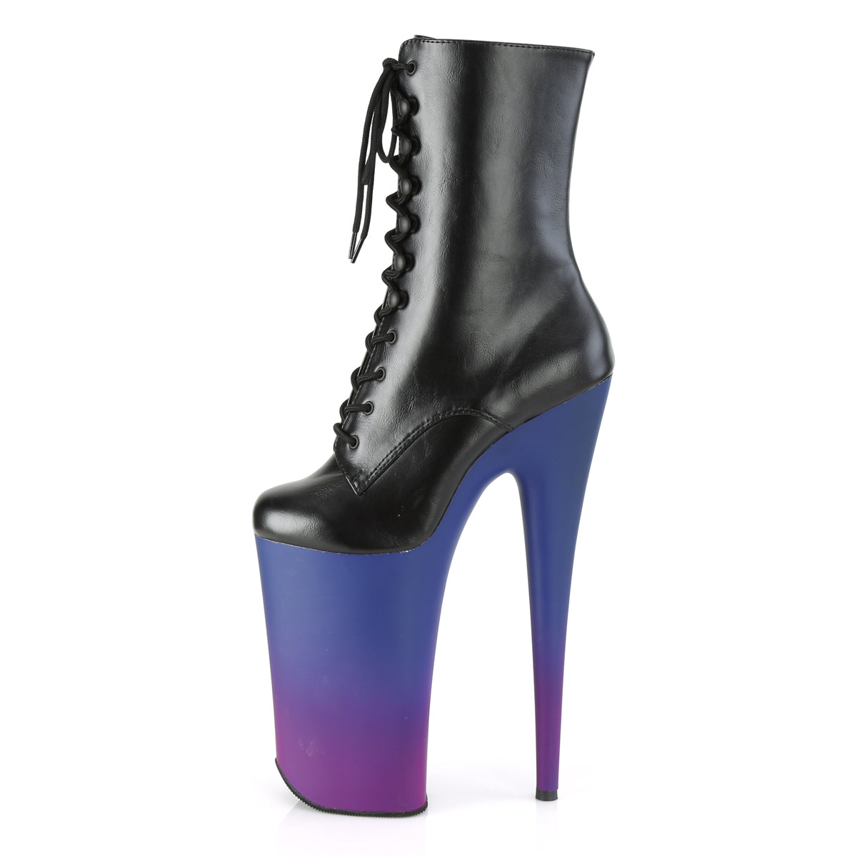 BEYOND-1020BP Black Faux Leather/Blue-Purple Ombre Ankle Boot