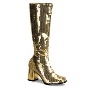 Bordello SPECTACUL-300SQ Knee High Boot (Gold Sequins)