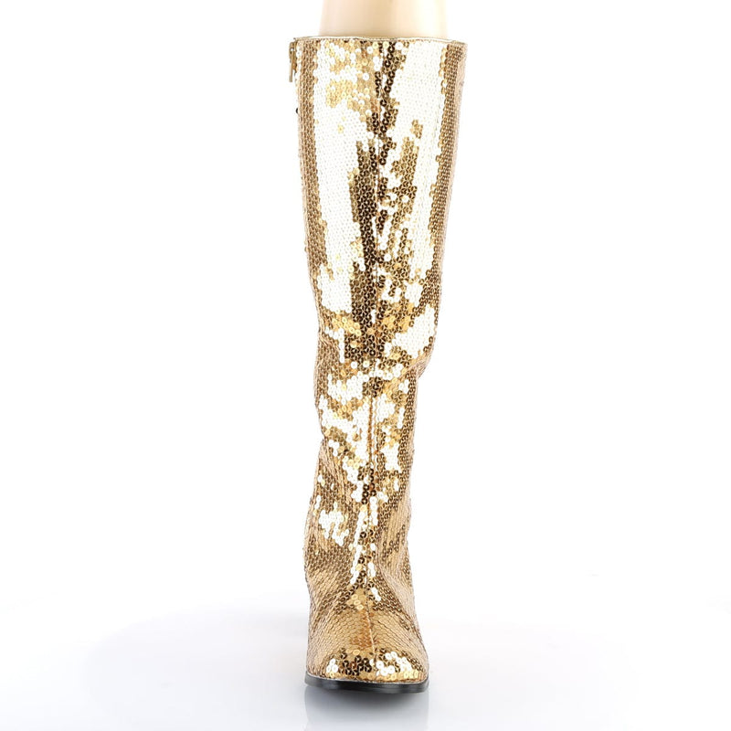 Bordello SPECTACUL-300SQ Knee High Boot (Gold Sequins)
