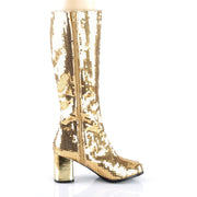 Bordello SPECTACUL-300SQ Knee High Boot (Gold Sequins)