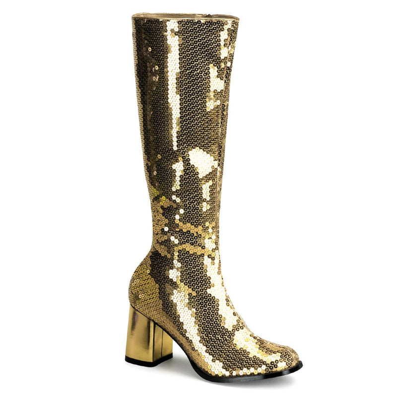 Bordello SPECTACUL-300SQ Knee High Boot (Gold Sequins)