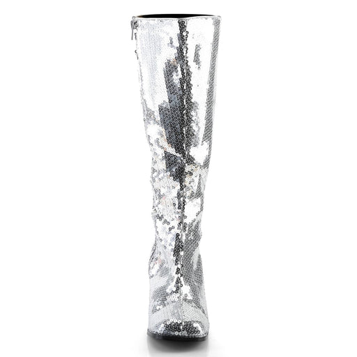 Bordello SPECTACUL-300SQ Knee High Boot (Silver Sequins)