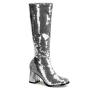Bordello SPECTACUL-300SQ Knee High Boot (Silver Sequins)
