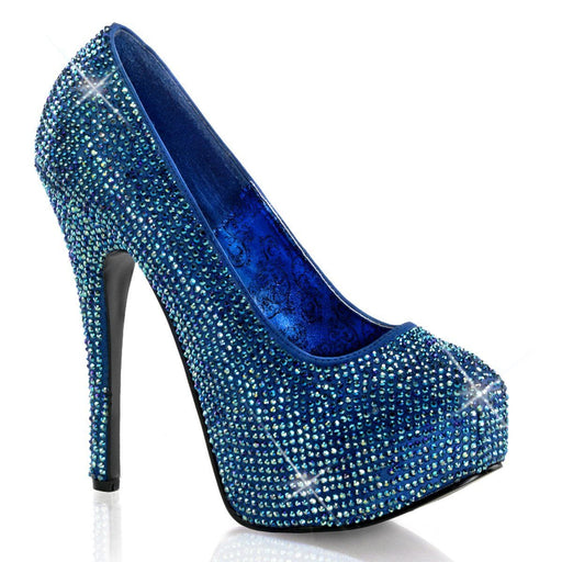 Bordello TEEZE-06R Pump (Blue Satin-Iridescent Rhinestone)