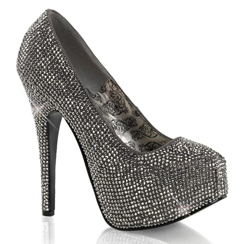 Bordello TEEZE-06R Pump (Gray Satin-Pewter Rhinestone)