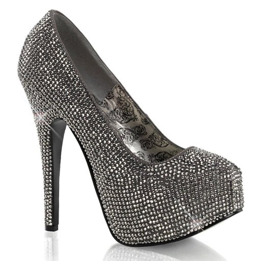 Bordello TEEZE-06R Pump (Gray Satin-Pewter Rhinestone)