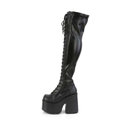 CAMEL-300 Black Stretch Vegan Leather Thigh Boot