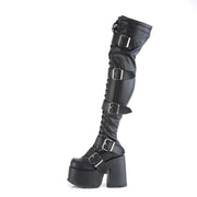 CAMEL-305 Black Stretch Vegan Leather Thigh Boot Demonia US Size (Women's): 6