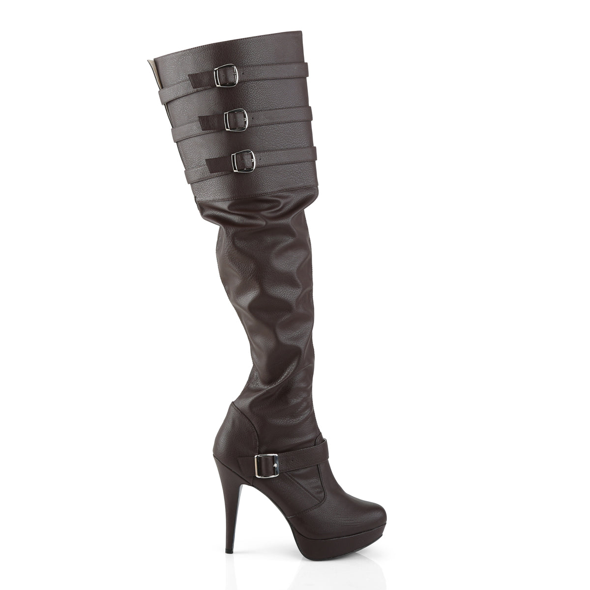 CHLOE-308 Brown Faux Leather High Heel Thigh Boot