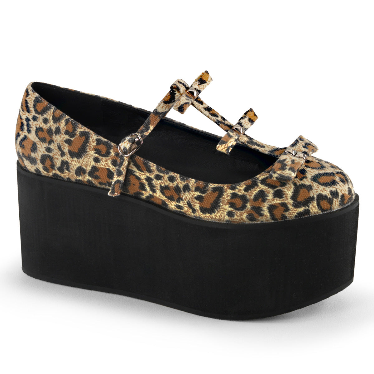 CLICK-08 Leopard Print Canvas Mary Janes