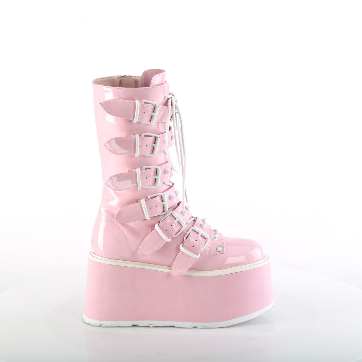 DAMNED-225 Baby Pink Holo Mid-Calf Boots