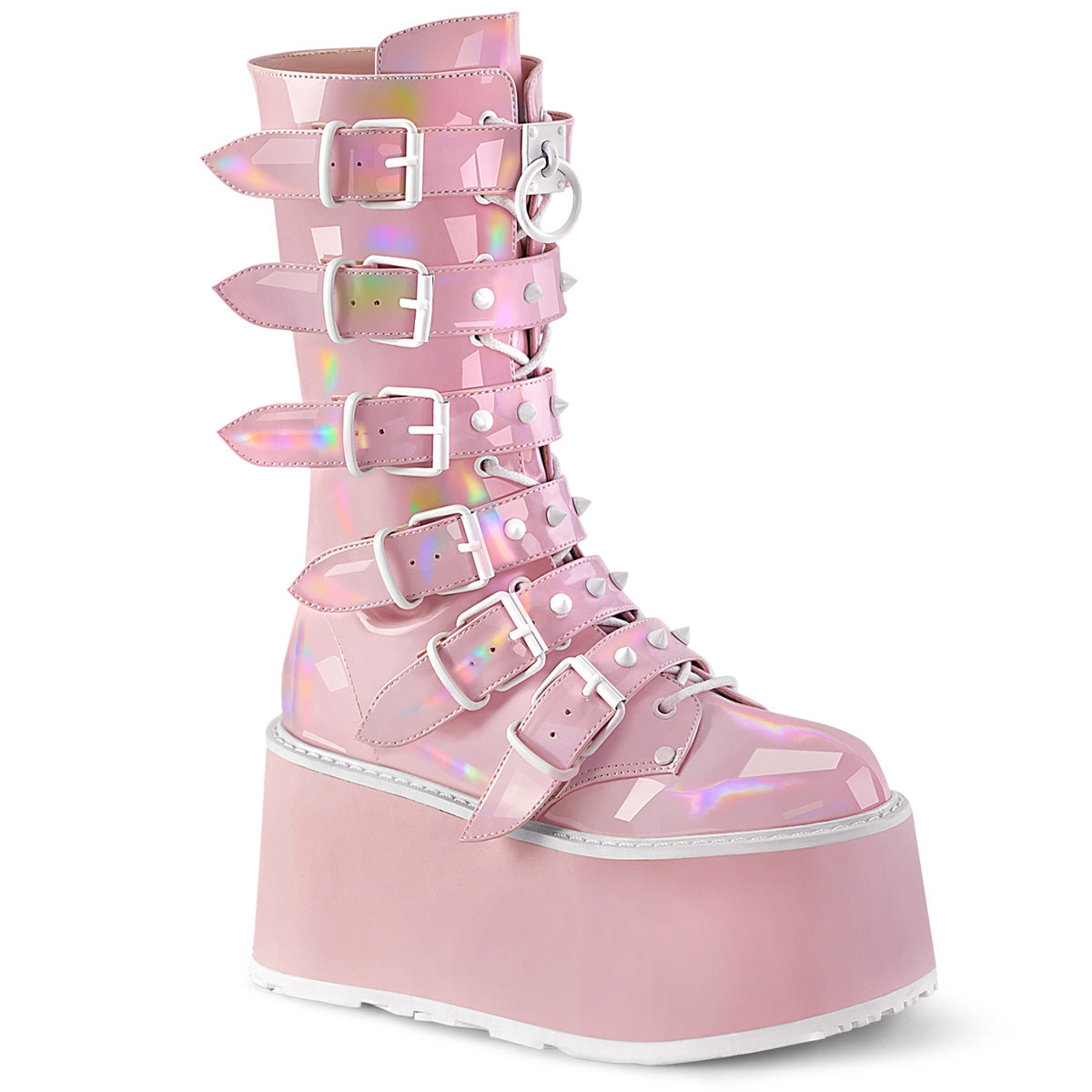 DAMNED-225 Baby Pink Holo Mid-Calf Boots