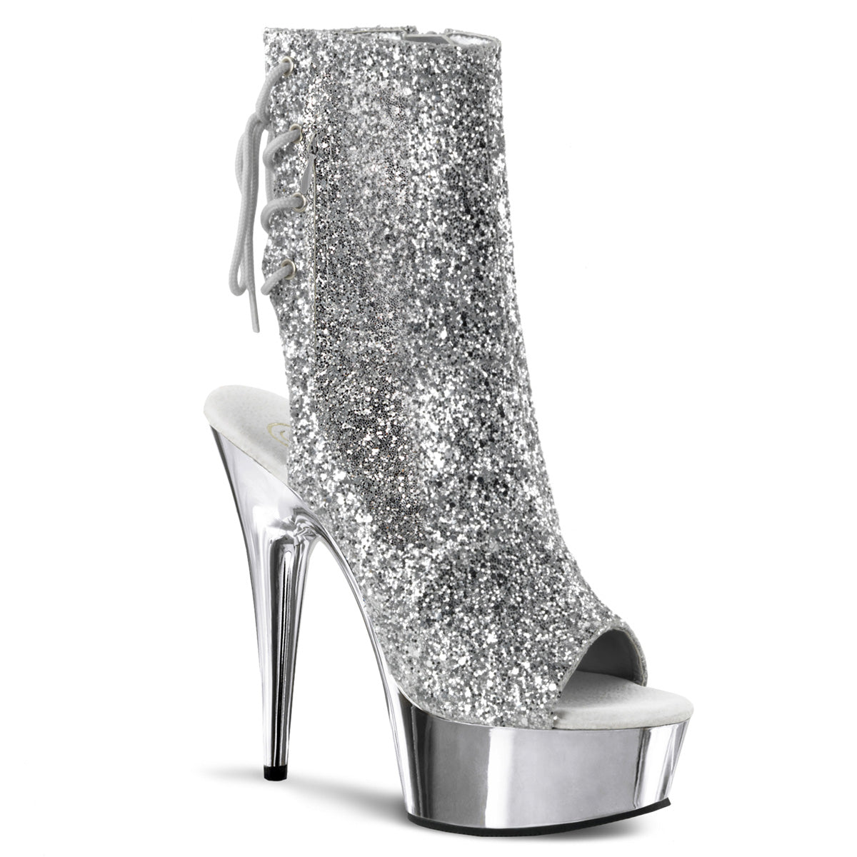 DELIGHT-1018G Silver Glitter/Silver Chrome Ankle Boot