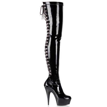 DELIGHT-3063 Black Stretch Patent Thigh Boot