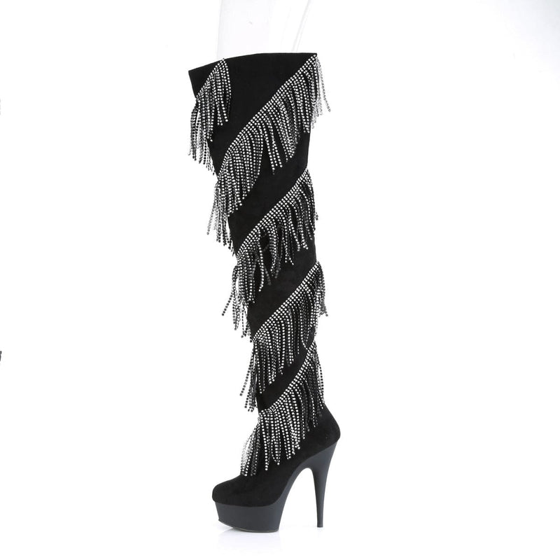 DELIGHT-3065 Black Faux Suede-Silver/Black Matte Thigh Boot Pleaser US Size (Women's): 6