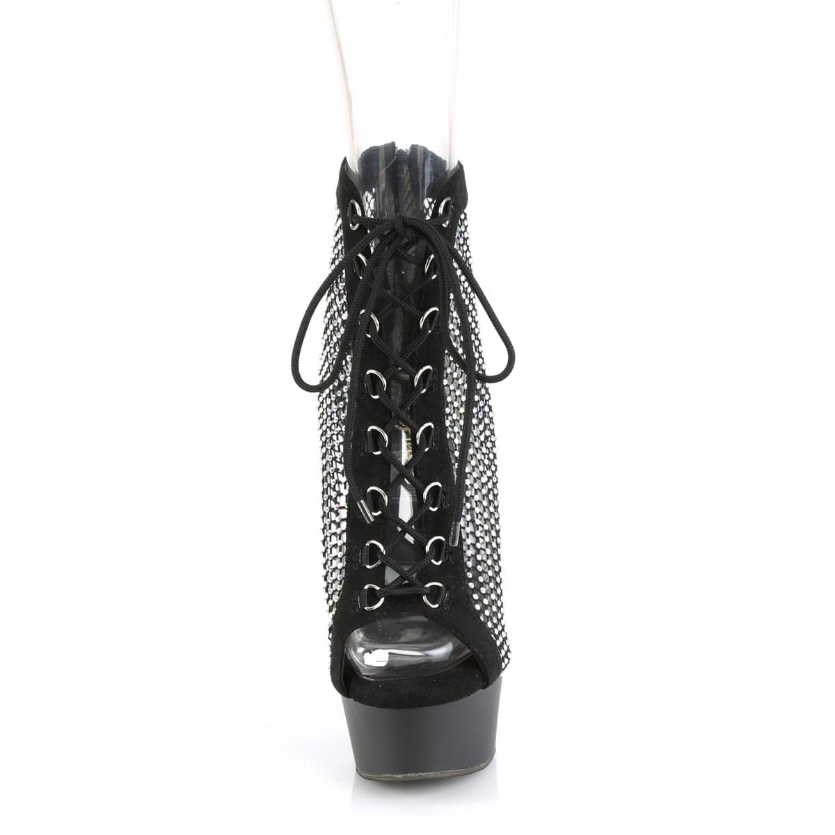 DELIGHT-600-33RM Black Faux Suede-Rhinestones Mesh/Black Matte