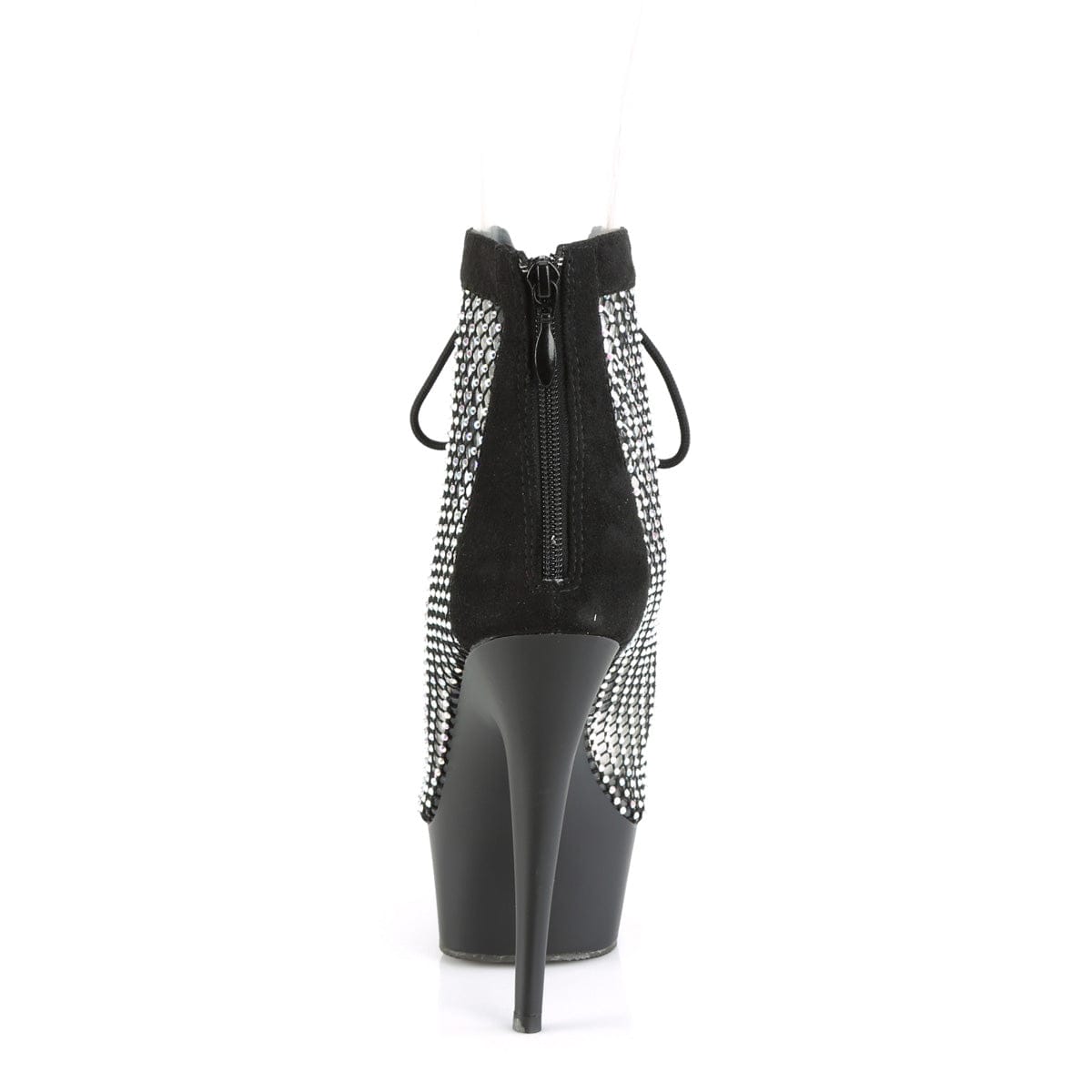 DELIGHT-600-33RM Black Faux Suede-Rhinestones Mesh/Black Matte