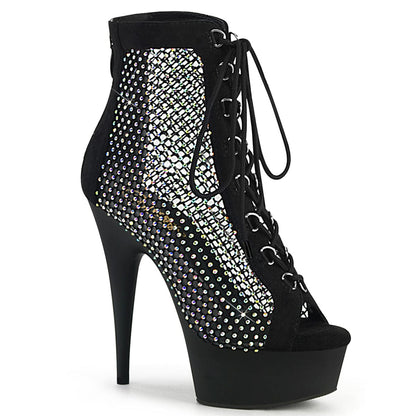 DELIGHT-600-33RM Black Faux Suede-Rhinestones Mesh/Black Matte