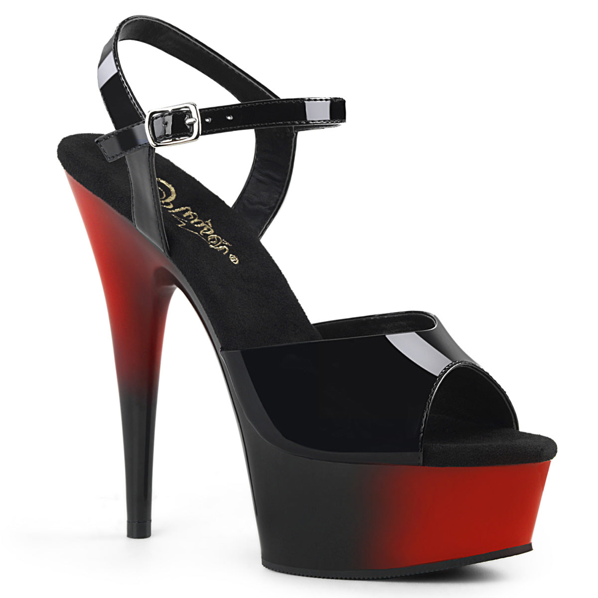 DELIGHT-609BR Black Patent/Red-Black Platform Sandal