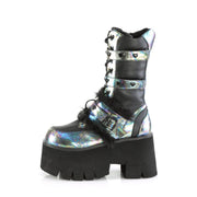 Demonia ASHES-120 Mid-Calf Boot (Black Vegan Leather Green Multi Oil)