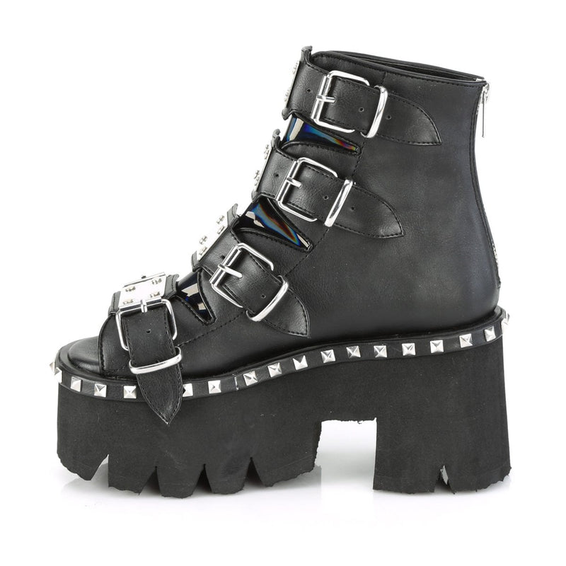Demonia ASHES-70 Ankle Boot (Black Vegan Leather & Hologram)