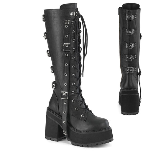 Demonia ASSAULT-218 Knee High Boot (Black Vegan Leather)