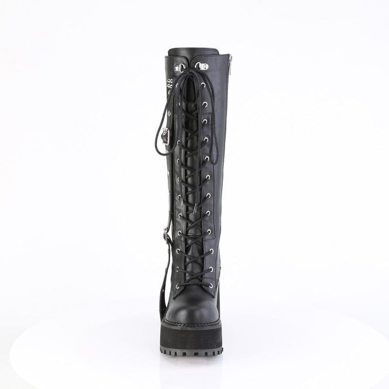 Demonia ASSAULT-218 Knee High Boot (Black Vegan Leather)