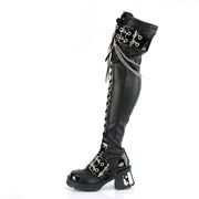 Demonia BRATTY-304 Knee High Boot (Black Stretch Vegan Leather)