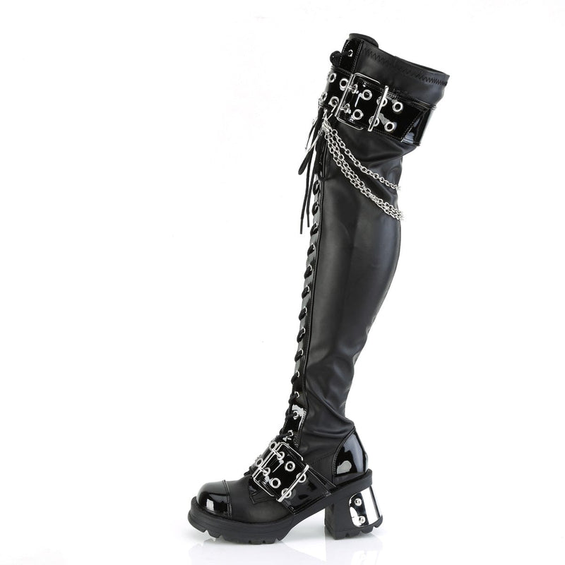 Demonia BRATTY-304 Knee High Boot (Black Stretch Vegan Leather)
