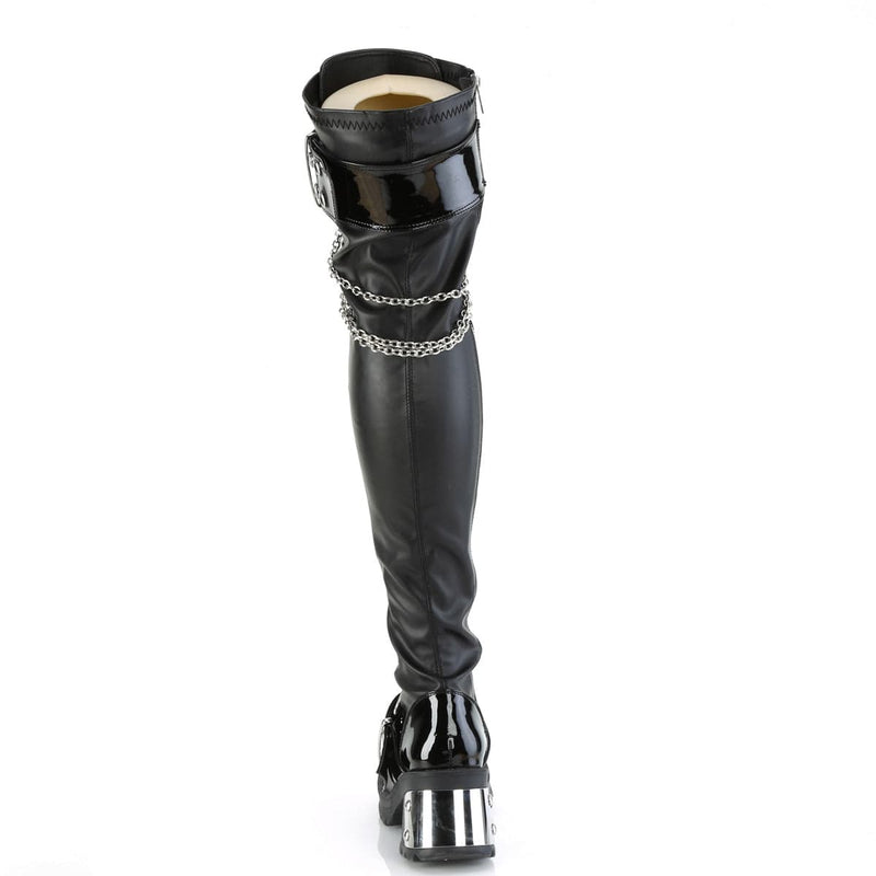 Demonia BRATTY-304 Knee High Boot (Black Stretch Vegan Leather)