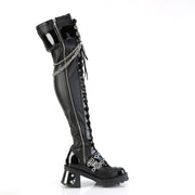 Demonia BRATTY-304 Knee High Boot (Black Stretch Vegan Leather)