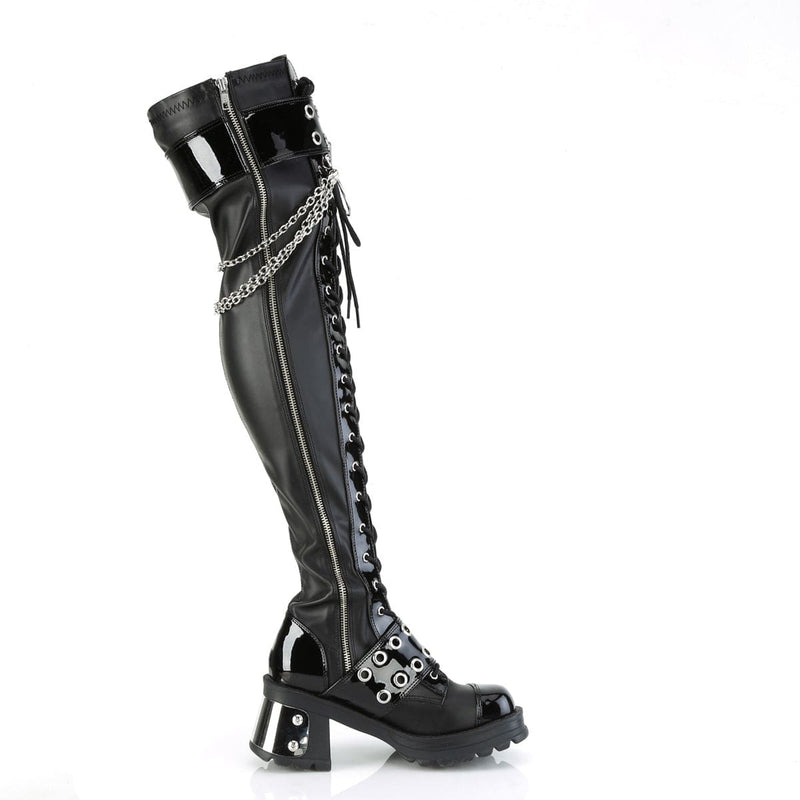 Demonia BRATTY-304 Knee High Boot (Black Stretch Vegan Leather)