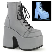 Demonia CAMEL-203 Ankle Boot (Grey Reflective Vegan Leather)