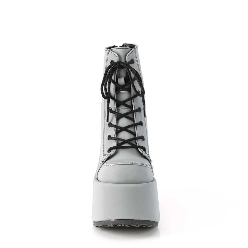 Demonia CAMEL-203 Ankle Boot (Grey Reflective Vegan Leather)