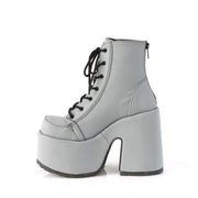 Demonia CAMEL-203 Ankle Boot (Grey Reflective Vegan Leather)