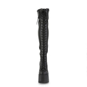 Demonia CAMEL-300 Thigh High Boot (Black Stretch Vegan Leather)