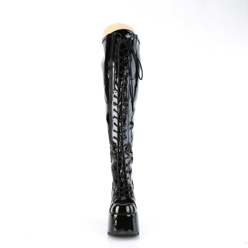 Demonia CAMEL-300WC Thigh High Boot (Black Stretch Patent)
