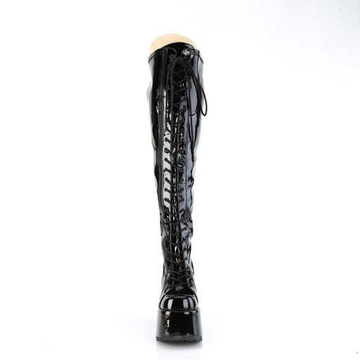 Demonia CAMEL-300WC Thigh High Boot (Black Stretch Patent)