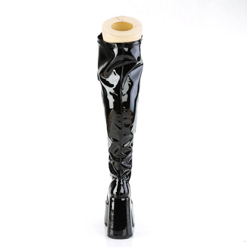 Demonia CAMEL-300WC Thigh High Boot (Black Stretch Patent)