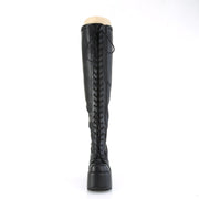 Demonia CAMEL-300WC Thigh High Boot (Black Stretch Vegan Leather)