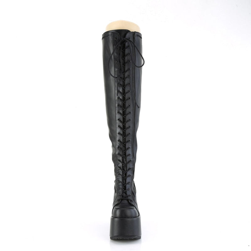 Demonia CAMEL-300WC Thigh High Boot (Black Stretch Vegan Leather)