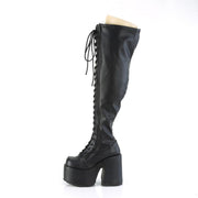 Demonia CAMEL-300WC Thigh High Boot (Black Stretch Vegan Leather)