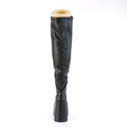Demonia CAMEL-300WC Thigh High Boot (Black Stretch Vegan Leather)