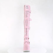 Demonia CAMEL-305 Thigh High Boot (Baby Pink Stretch Hologram)