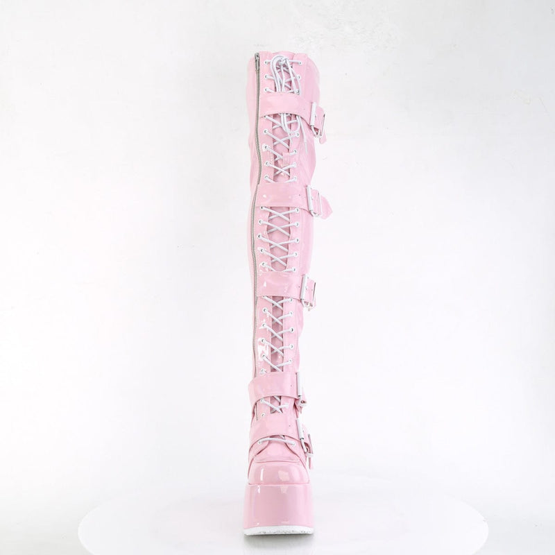 Demonia CAMEL-305 Thigh High Boot (Baby Pink Stretch Hologram)