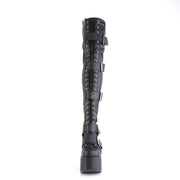 Demonia CAMEL-305 Thigh High Boot (Black Stretch Vegan Leather)
