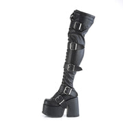 Demonia CAMEL-305 Thigh High Boot (Black Stretch Vegan Leather)
