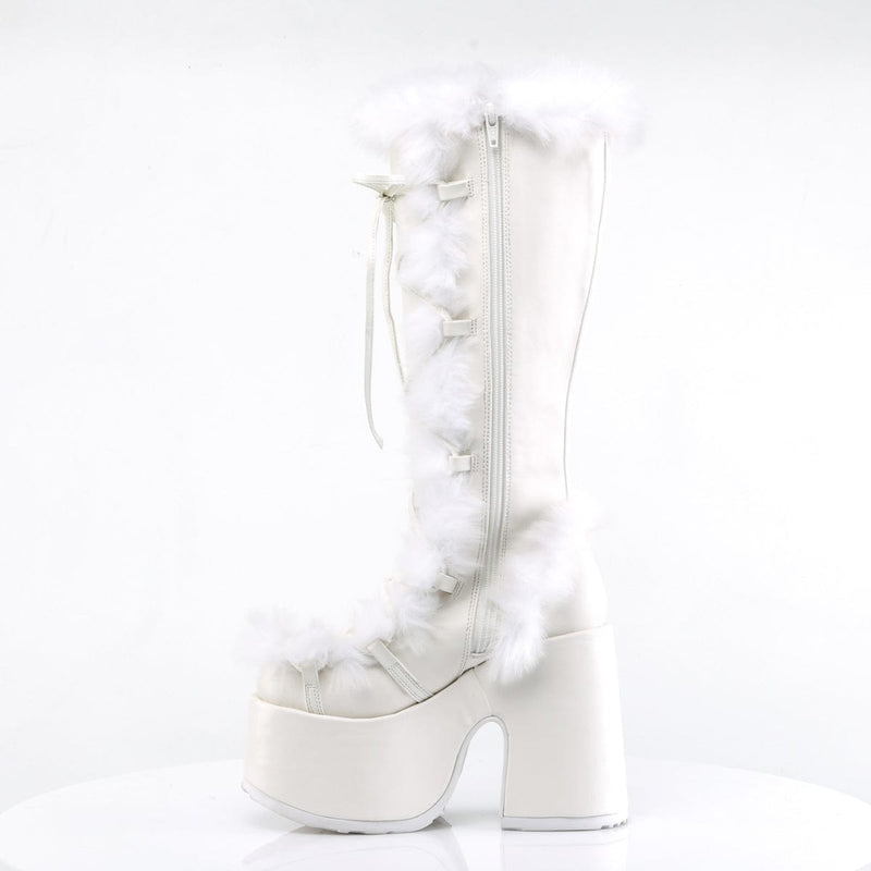Demonia CAMEL-311 Knee High Boot (White Vegan Leather)