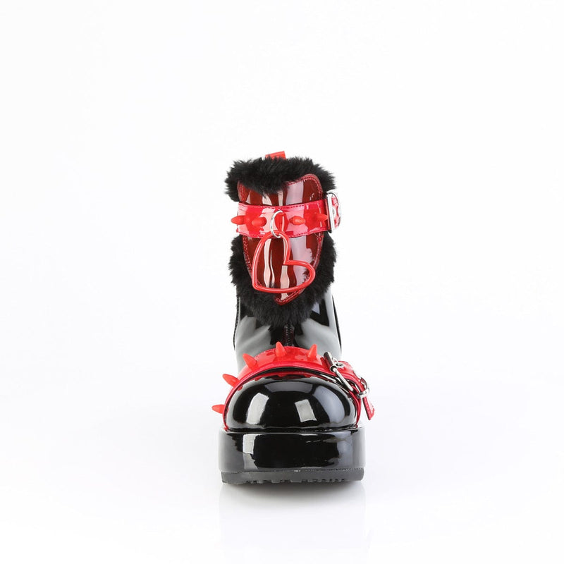 Demonia CUBBY-57 Ankle Boot (Black Patent-Red PVC)