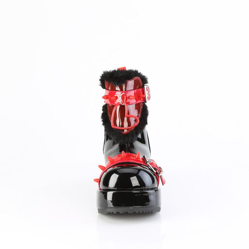 Demonia CUBBY-57 Ankle Boot (Black Patent-Red PVC)